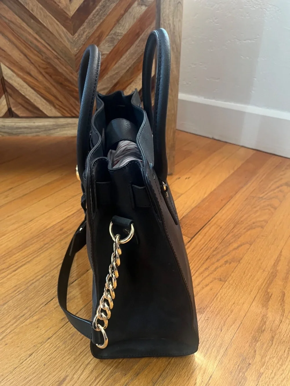 Michael Kors Black Hamilton Satchel with signature gold-tone hardware